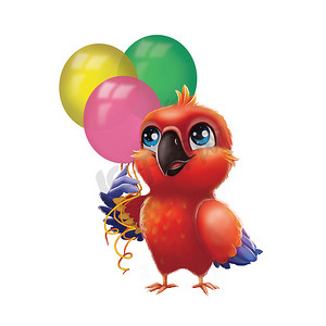 可爱的鹦鹉鹦鹉派对气球 - 儿童生日快乐动画角色