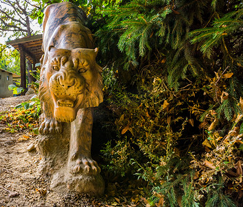 美丽的雕刻石虎雕像，花园动物装饰