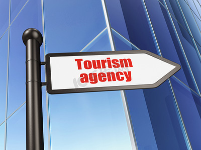 旅游概念： 在建筑背景上签署旅游局