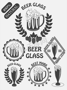 老式工艺啤酒啤酒厂标志、标签和设计元素。
