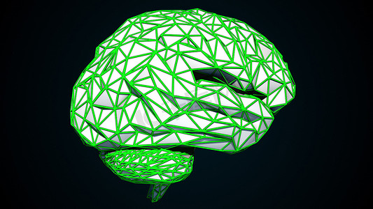 人脑由计算机生成的彩色三角形组合而成。