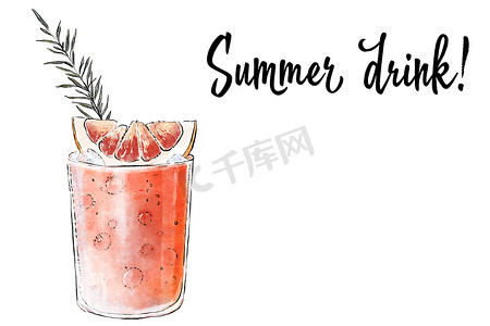 手绘水果果汁摄影照片_Colorfu 手绘插图，新鲜水果的美味冰沙。