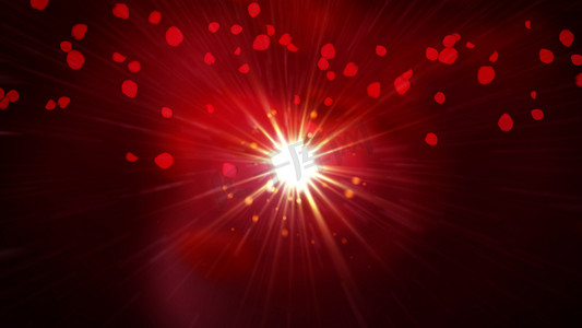 情人节那天，心脏背景上的红色玫瑰花瓣，爱的象征，3d 渲染背景