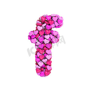 情人节字母 F - 小型 3d 粉红心字体 - 爱、激情或婚礼概念