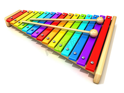 带彩虹色键和两个木鼓棒的木琴