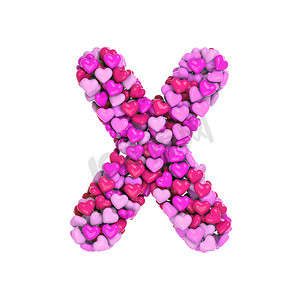 3d运动字体摄影照片_情人节字母 X - 大写 3d 粉红心字体 - 爱、激情或婚礼概念