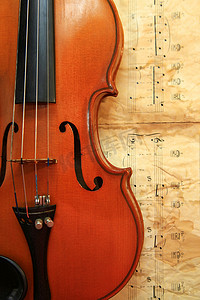 在笔记背景的老小提琴