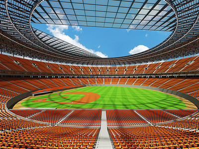 有橙色位子和贵宾包厢的大美丽的现代棒球场