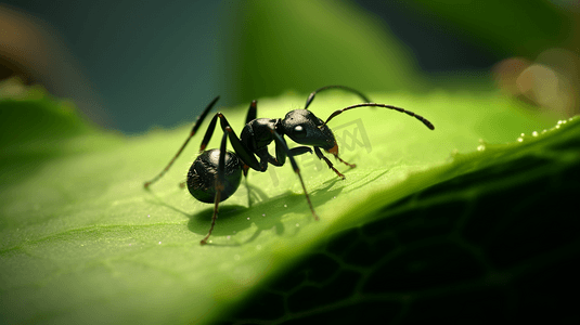 绿叶上的黑蚂蚁