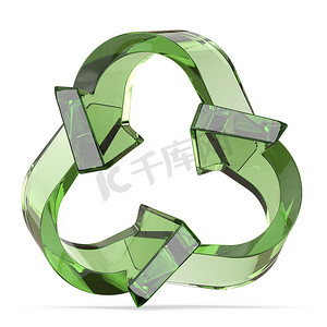 绿色回收标志，三个箭头 3D
