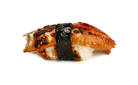 关闭一个 nigiri 寿司与鳗鱼在白色