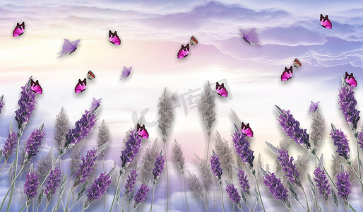 3d壁纸紫色花饰品