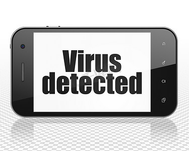 安全概念：显示屏上检测到病毒的智能手机