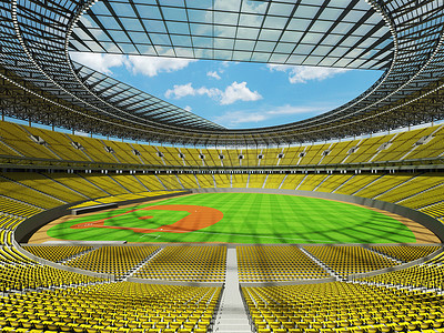 有黄色位子和贵宾包厢的大美丽的现代棒球场