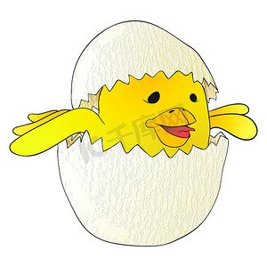 破蛋壳中的卡通黄色新生鸡。