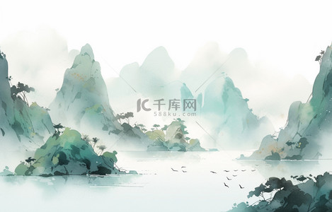 绿色背景图片_清明节清明中国风绿色古风山水背景