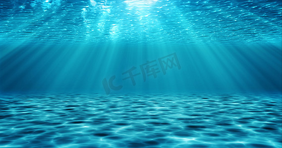 海蓝之谜logo摄影照片_水下场景图。