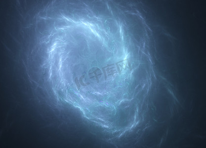 蓝色曲线光摄影照片_发光的蓝色曲线在黑暗的抽象背景空间宇宙。
