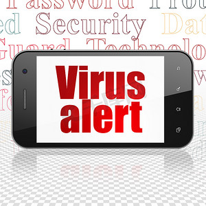 手机病毒摄影照片_安全概念：显示有病毒警报的智能手机