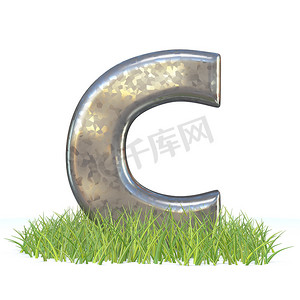 镀锌金属字体 Letter C in grass 3d