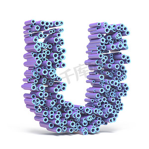 紫色蓝色字体由管 LETTER U 3D 制成