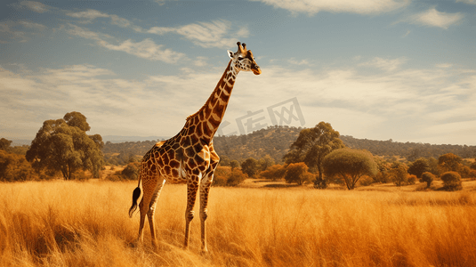棕色的动物摄影照片_白天棕色田野上的棕色长颈鹿