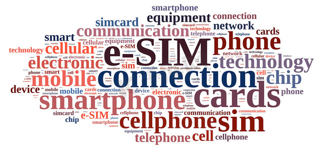 与 e-SIM 相关的词云。