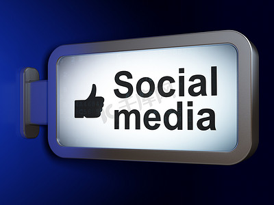 社交媒体概念：社交媒体和大拇指在广告牌背景