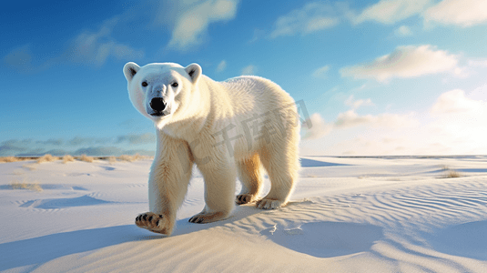 白天白沙上的北极熊