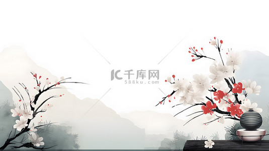 中中国画背景图片_国画花朵边框背景