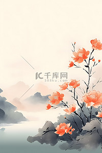 中国画水墨背景背景图片_国画花朵边框背景