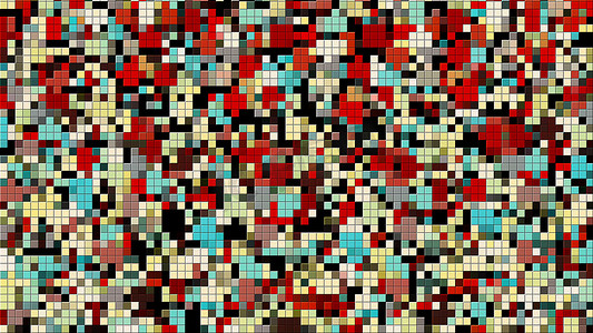 具有许多彩色小方块的马赛克，计算机生成的背景，3D 渲染