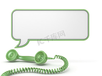 框摄影照片_绿色电话听筒和讲话泡影 3D