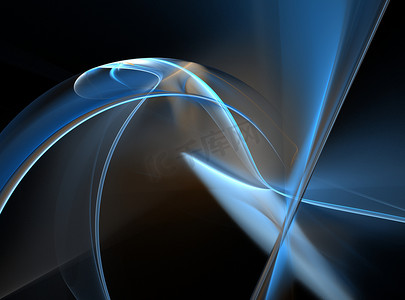 带曲线和波浪的蓝色抽象分形的 3D 渲染