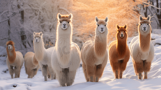 雪地里的紫貂摄影照片_雪地里的羊驼