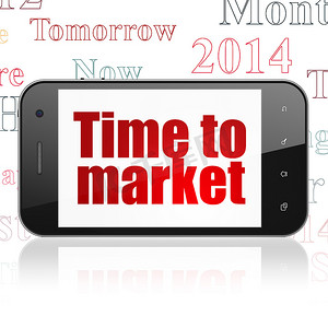 手机新品上市摄影照片_时间轴概念：显示上市时间的智能手机
