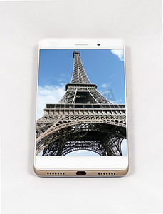 法国埃菲尔摄影照片_显示埃菲尔 T 的全屏图片的现代智能手机