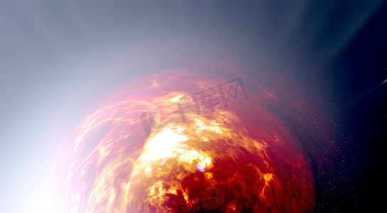 太阳燃烧摄影照片_燃烧的行星或太阳的抽象背景。