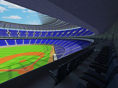 有蓝色位子和贵宾包厢的大美丽的现代棒球场