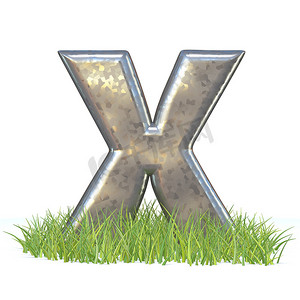 镀锌金属字体 Letter X in grass 3d