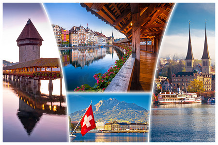 瑞士卢塞恩镇或卢塞恩地标旅游明信片景观