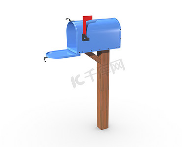 蓝色邮箱打开的 3D 渲染