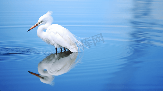 白色小鸟摄影照片_水面上的白色小鸟