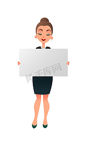 拿着白板的妇女经理或老师反对白色背景。