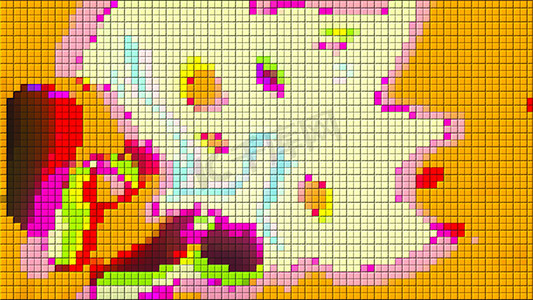 带有小彩色方块、流动形式、计算机生成的抽象背景、3D 渲染的马赛克
