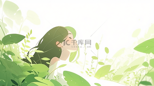 绿色夏季小清新唯美女孩背景