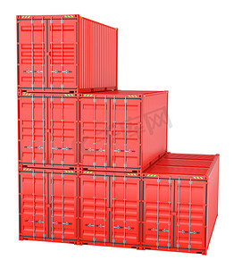 一堆红色货运集装箱，隔离