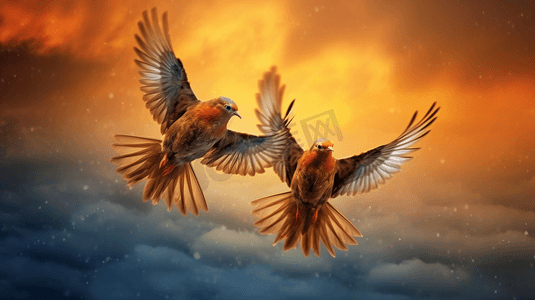 两只鸟在天空中飞翔