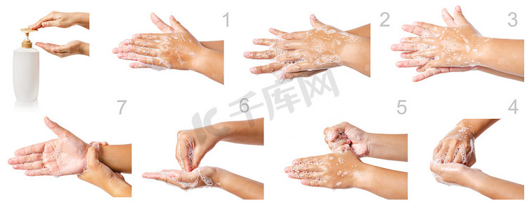 洗手池疏通摄影照片_逐步洗手医疗程序。