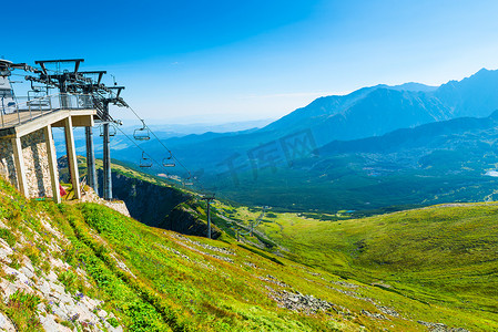 波兰美丽的 Kasprowy Wierch 山滑雪缆车